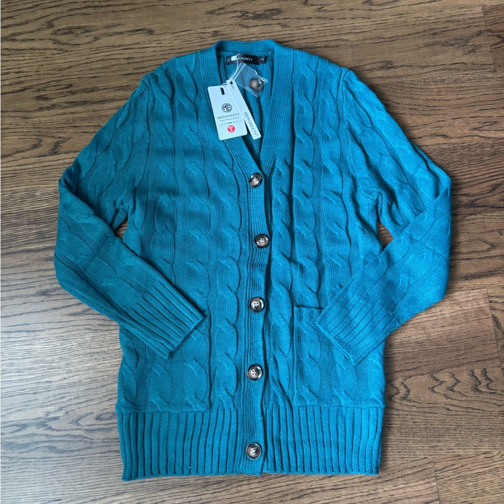 Teal Cable Knit Cardigan